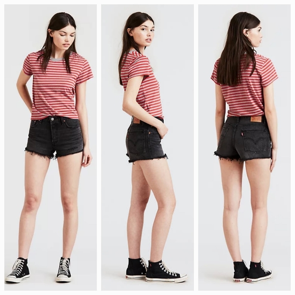 Levi's 501 Black Button Fly Cutoff Jean Shorts Size 25 - Picture 1 of 9